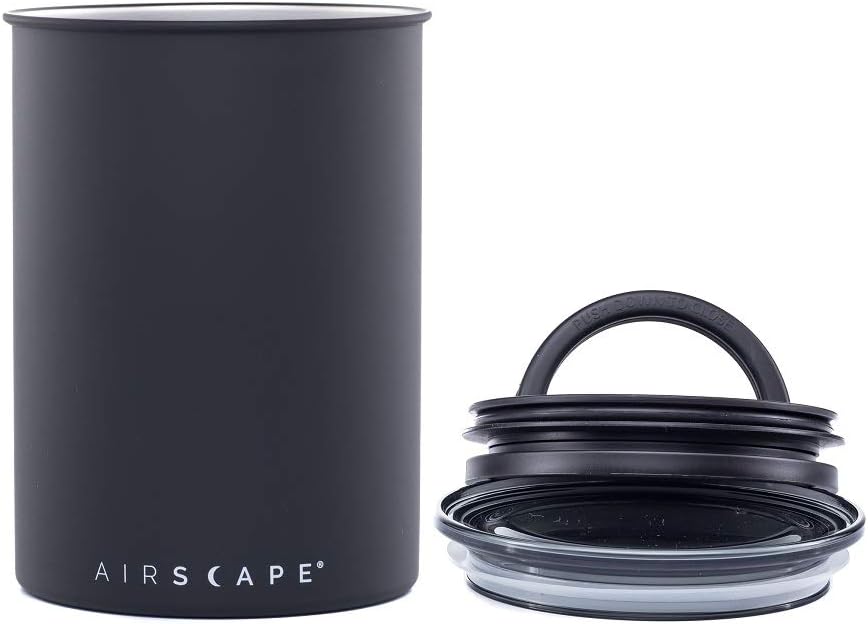 Airscape matte black stainless steel canister with patented vacuum seal plunger lid