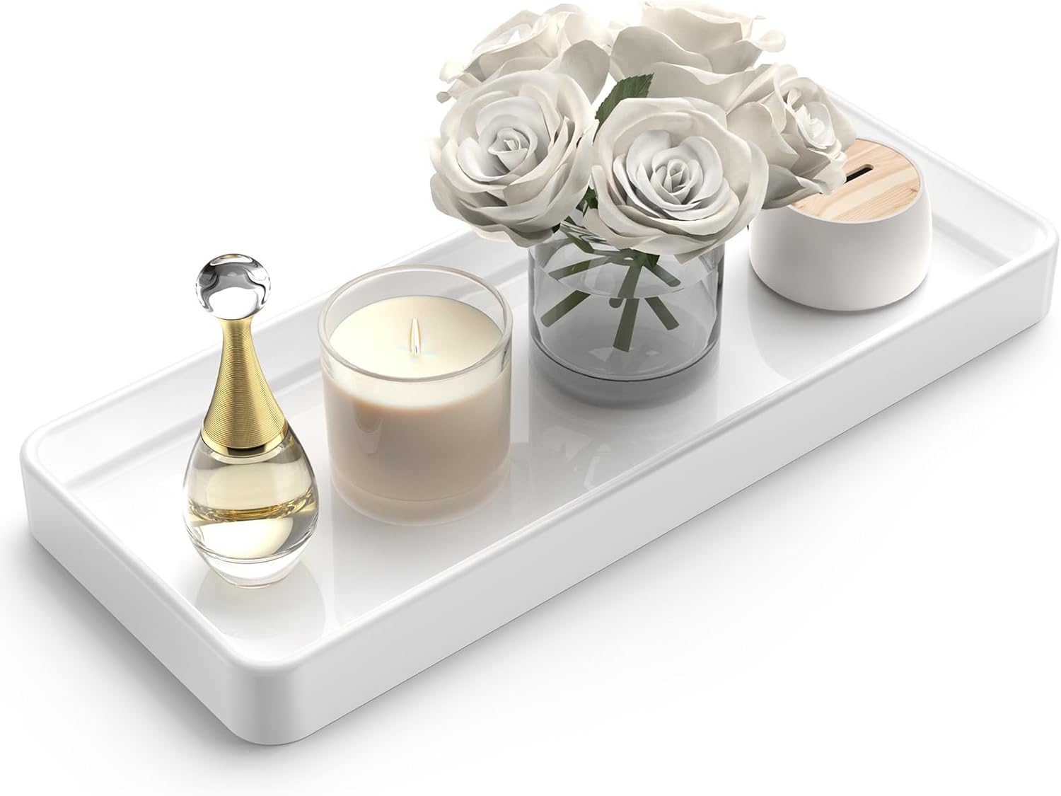 White matte ceramic rectangular tray 12 inches for minimalist Japandi kitchen counter styling