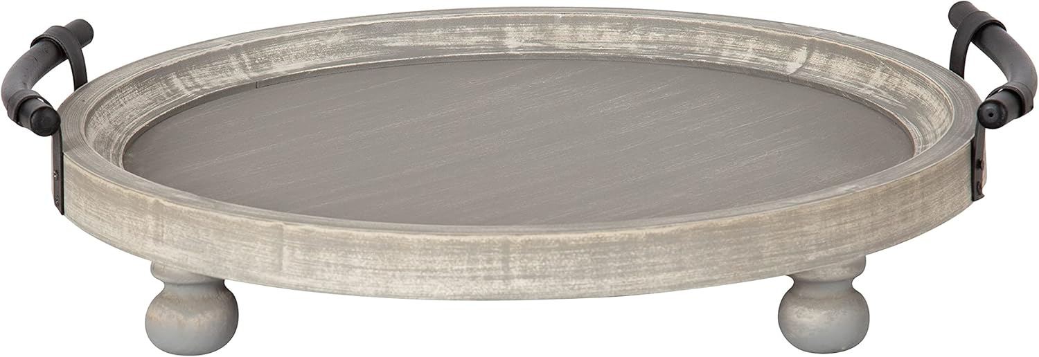 Kate and Laurel Bruillet round farmhouse decorative tray with rustic wood and metal frame, 15 inch diameter