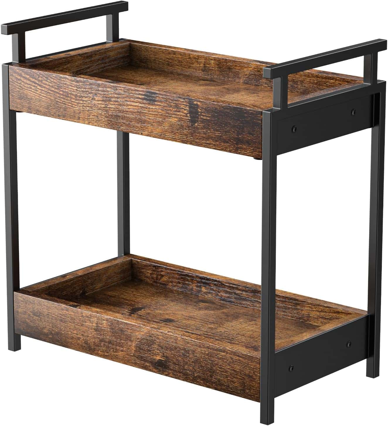 KLM two-tier wooden countertop shelf organizer with farmhouse style for coffee station
