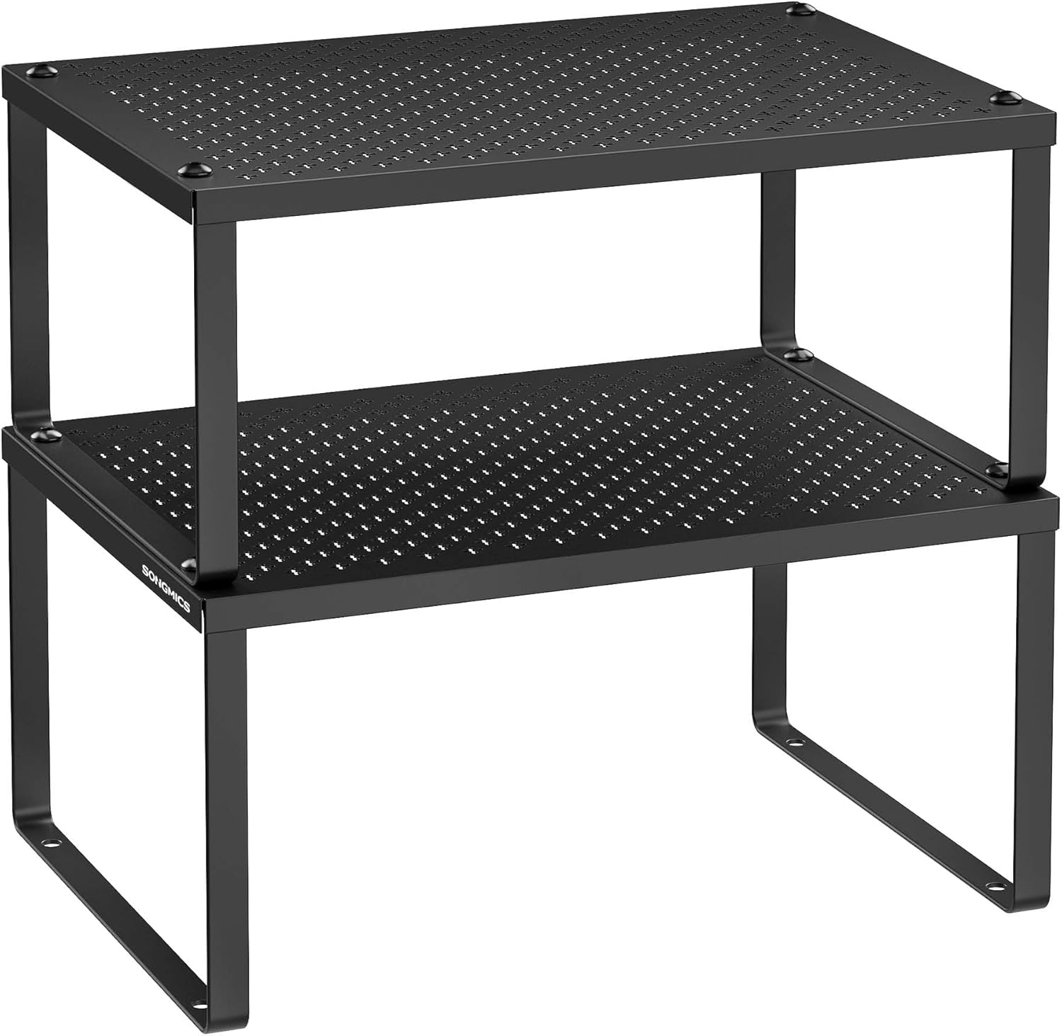 Songmics matte black metal wire counter riser shelves set of two for modern kitchen organization